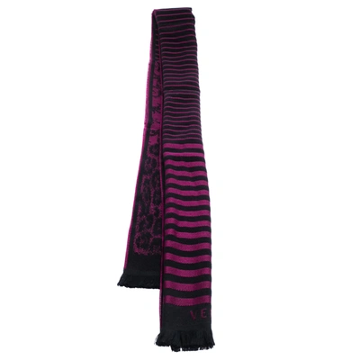 Pre-owned Versace Purple Striped Medusa Patterned Wool Scarf
