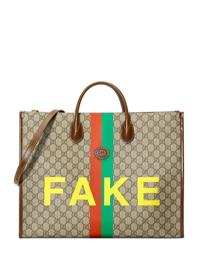 Gucci 'fake' Logo-print Canvas Tote Bag In Neutrals