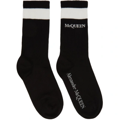Alexander Mcqueen Black & White Logo Socks In 1078 Bl/ivo