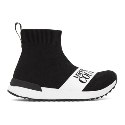 Versace Jeans Couture Black Institutional Logo Sock Sneakers In Nero