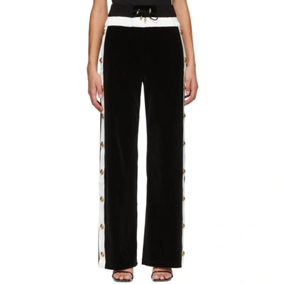 Balmain Black Velour Vented Lounge Pants In Eab Blk/wh