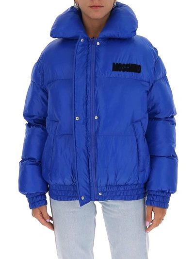 Moschino Teddy Embroidered Puffer Jacket In Blue