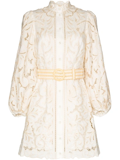 Zimmermann Empire Broderie Anglaise Mini Dress In White