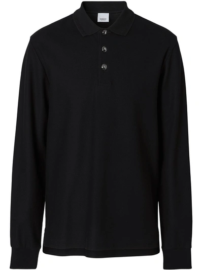 Burberry Long-sleeve Cotton Piqué Polo Shirt In Black