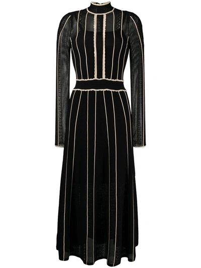 Sandro Embroidered Long-sleeve Flared Dress In Black