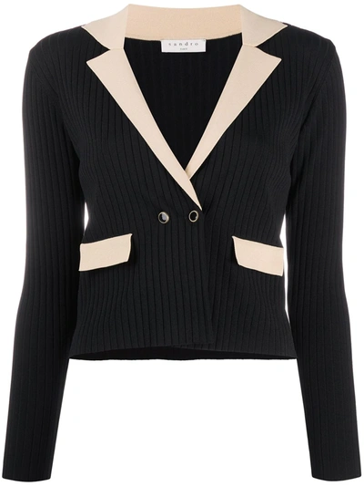 Sandro Barney Contrast Trimmed Cardigan In Black