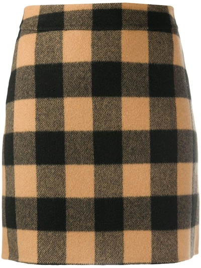 Sandro Checked Wool-blend Felt Mini Skirt In Camel / Black
