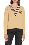 Sandro Tony Cable Knit Wool & Cashmere Sweater In Honey