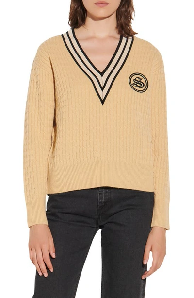 Sandro Tony Cable Knit Wool & Cashmere Sweater In Honey