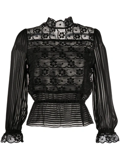 Sandro Embroidered Lace Blouse In Black