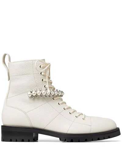 Jimmy Choo Cruz Lace-up Leather Ankle Boots In Latte/white