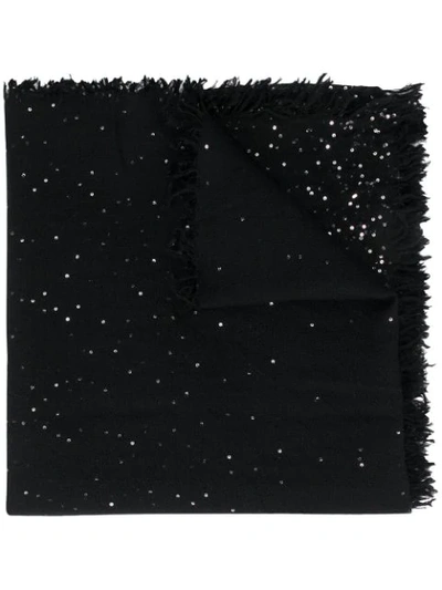 Faliero Sarti Sequin-embellished Frayed Scarf In Black