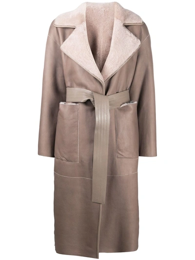 Blancha Shearling Lined Belted Coat In Neutrals
