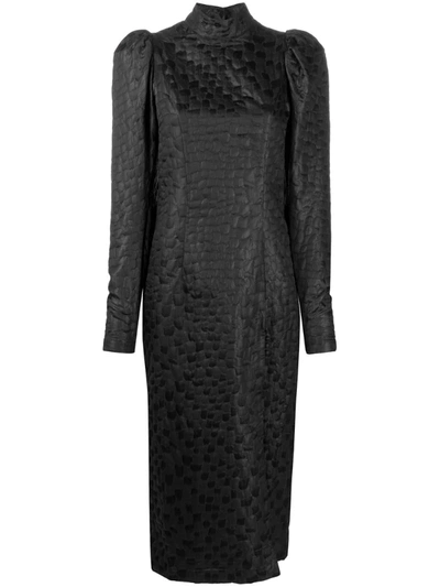 Rotate Birger Christensen Front Slit Midi Dress In Black