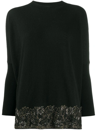 Blumarine Embroidered Fine-knit Jumper In Black