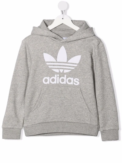 Adidas Originals Kids' Adidas Big Boys Trefoil Hoodie In Medium Grey Heather/black