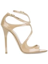 Jimmy Choo Lance Strappy Patent Leather Sandals In Neutrals