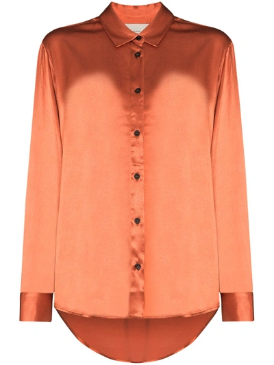 Asceno Milan Terracotta Bamboo Satin Oversized Shirt In Orange