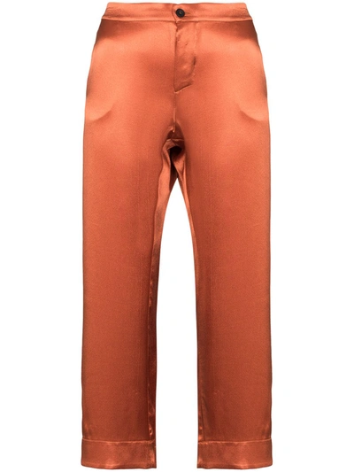 Asceno Antibes Terracotta Bamboo Satin Cropped Trouser In Printed