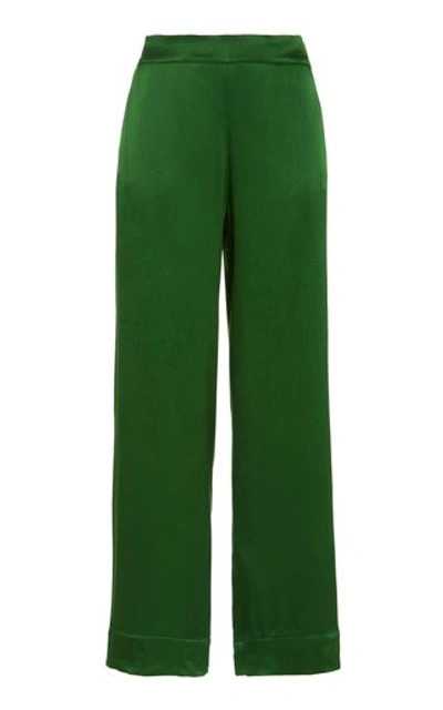 Asceno London Green Bamboo Satin Pyjama Bottom In Printed