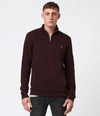 Allsaints Men's Raven Half Zip Funnel Neck Sweatshirt In Oxblood Red