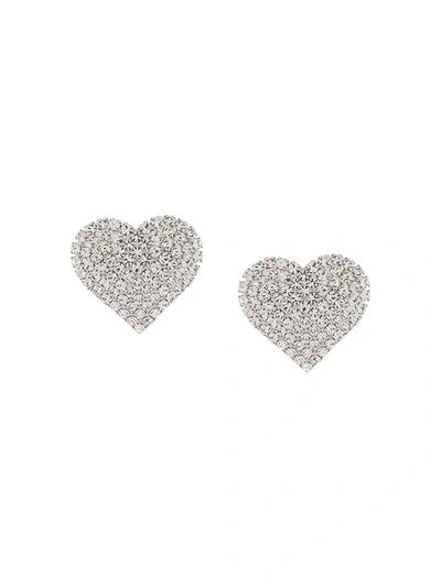 Alessandra Rich Small Heart Silver-tone Crystal Earrings