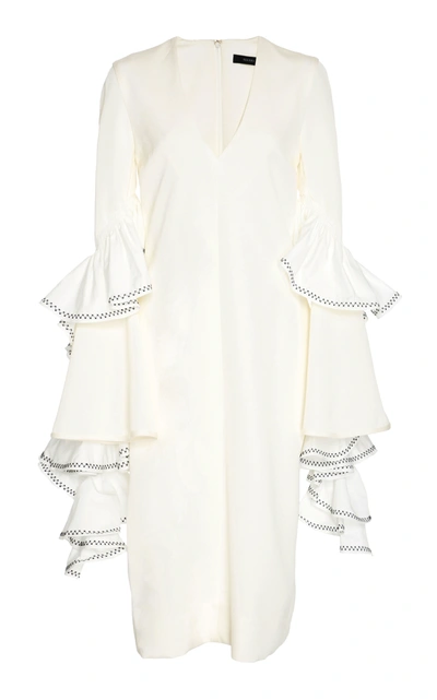Ellery Molotov Ruffle Sleeve Dress In White