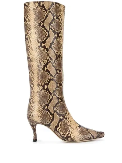 By Far Stevie Snake-effect Leather Knee Boots In Brown