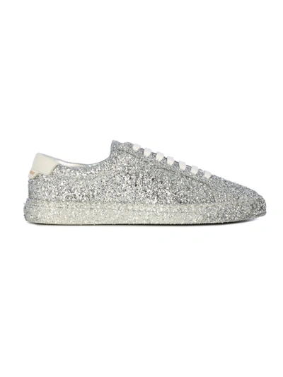 Saint Laurent Andy Low Top Sl Glitter Crys Moon Plus In Argent Blanc Optique