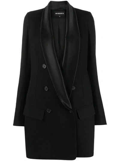 Ann Demeulemeester Double-breasted Satin-lapel Belted Wool Coat In Black