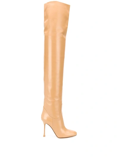 Francesco Russo 105mm Leather Over-the-knee Boots In Beige