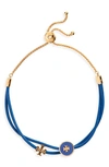 Tory Burch Kira Enamel Logo Slider Bracelet In Tory Gold/blue