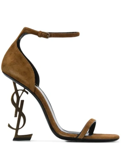 Saint Laurent Women's Opyum Logo High Heel Sandals In Brown