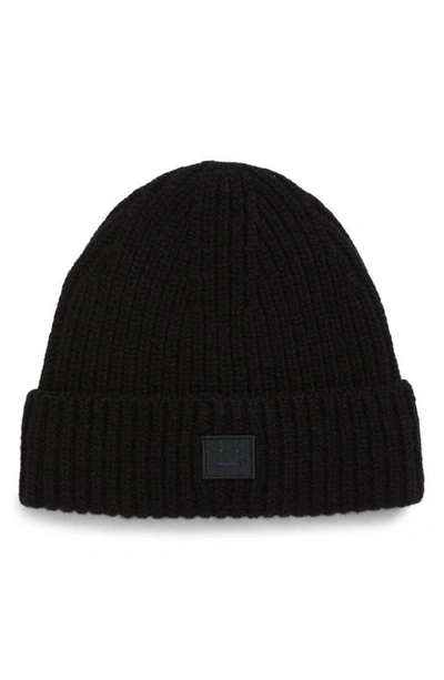 Acne Studios Girls Black Kids Embroidered-face Wool Beanie Hat 8-10 Years