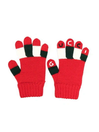 Gucci Kids Logo-embroidered Wool Gloves 4-12 Years In Red