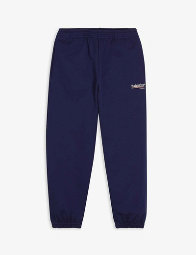 Balenciaga Kids' Political Logo-embroidered Cotton Jogging Bottoms 4-10 Years In Blue