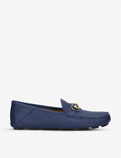 Gucci Noel Brand-embellished Pebbled-leather Driving Shoes In Navy