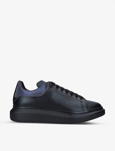 Alexander Mcqueen Men's Show Reflective-tab Leather Trainers In Blk/other