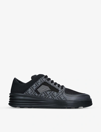 Fendi Logo-print Leather Trainers In Blk/other