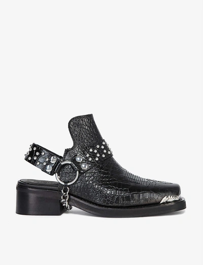 The Kooples Chain-trimmed Croc-effect Leather Sandals In Bla01