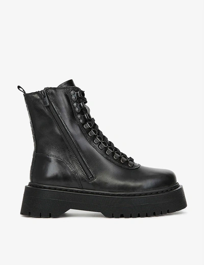 The Kooples Lace-up Leather Boots In Bla01