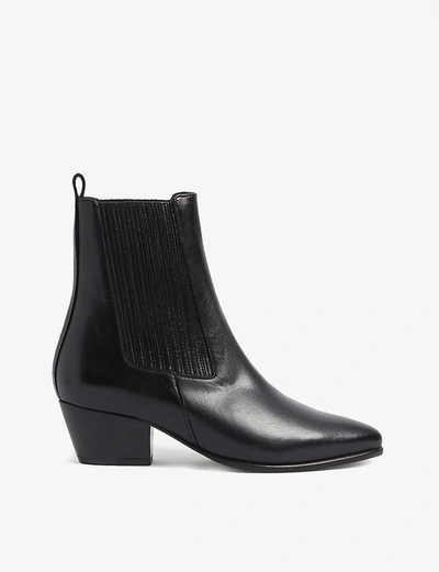 Sandro Almond-toe Leather Ankle Boots In Black