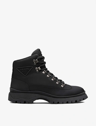 Prada Brixxen Recycled Nylon Lace-up Boots In Black
