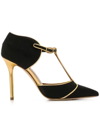 Malone Souliers Sadie Satin And Leather T-bar Courts In Black