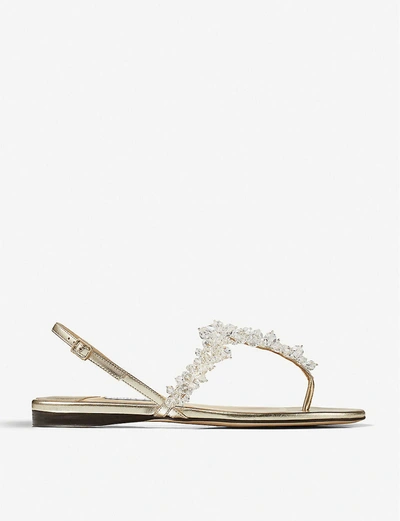 Jimmy Choo Gemima Beaded Leather Sandals In Platinum/crystal
