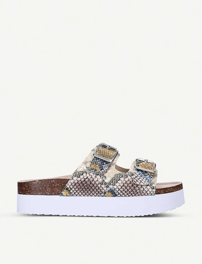 Kg Kurt Geiger Ruse Snake-print Leather Flatform Sliders In Beige+comb