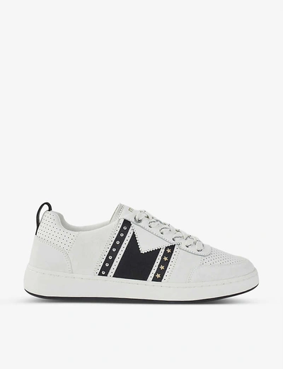 Maje Furious Embellished Suede And Mesh Trainers In White   Black