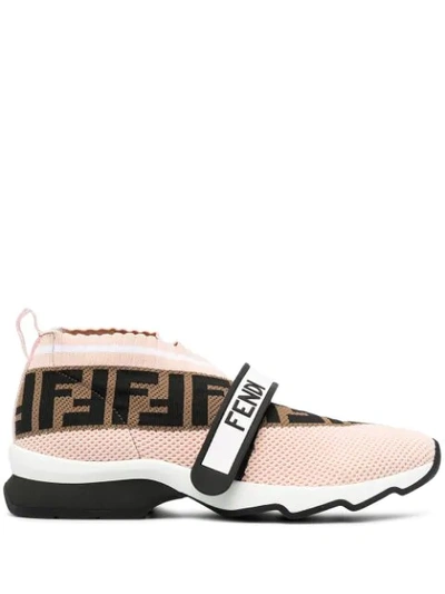 Fendi Rockoko Logo-print Knitted, Leather And Pvc Trainers In Pink