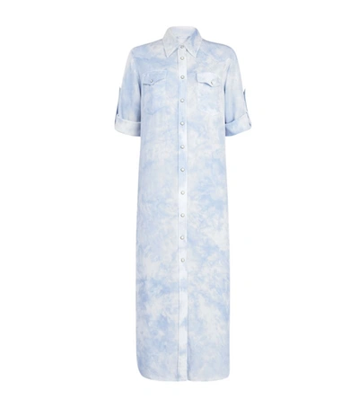 Allsaints Aliza Tie Dye-print Crepe Dress In Sky Blue