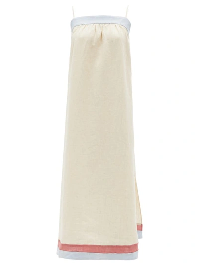 Casa Raki Vicky Contrast-panel Organic Linen Midi Dress In Beige Multi